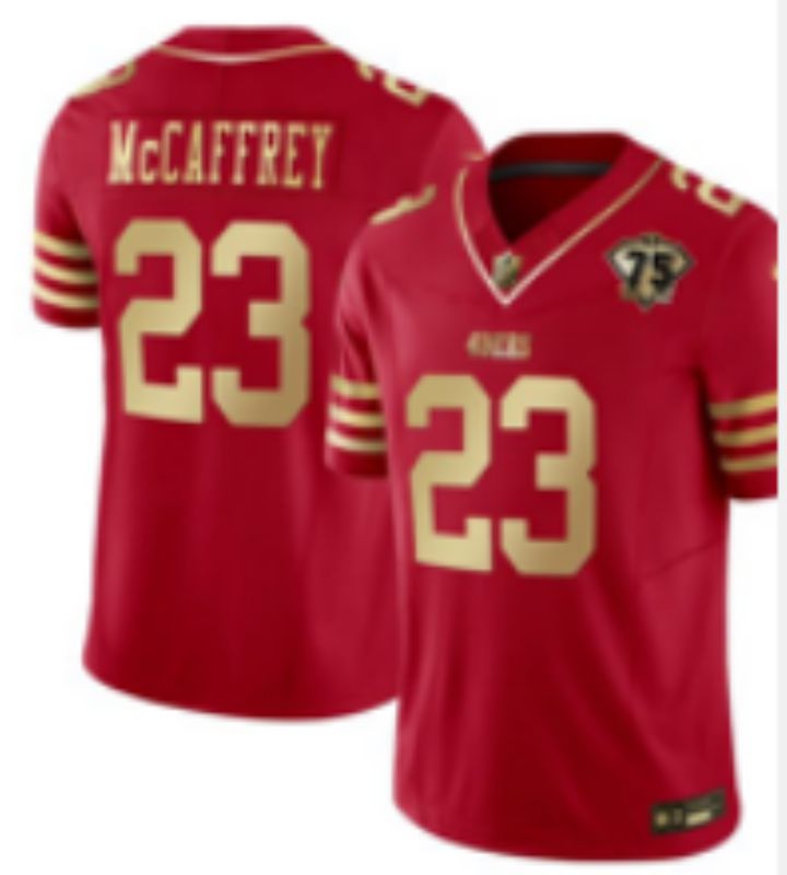 Men San Francisco 49ers #23 Mccafrey Red 75th Nike Limited NFL 2025 Jersey style 02